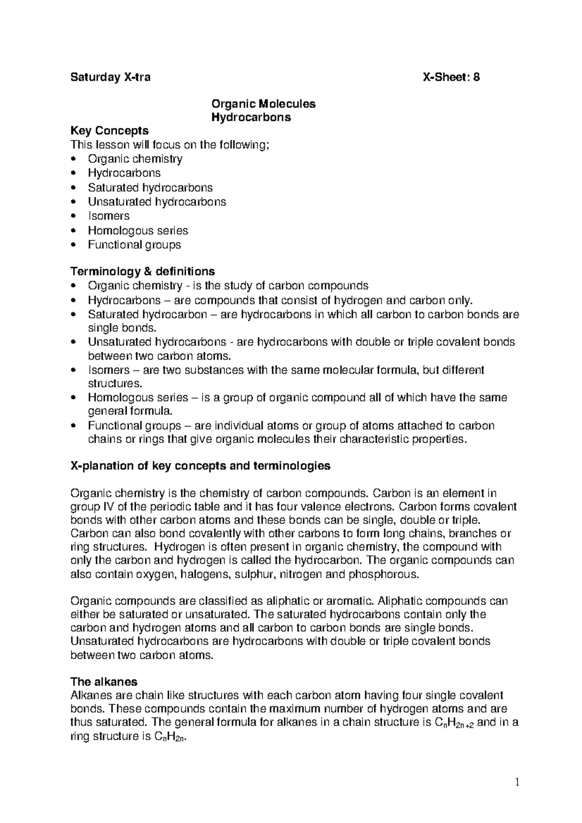 Organic Molecules - Grade 12 PHYSICAL SCIENCES NOTES - Saturday X-tra X ...