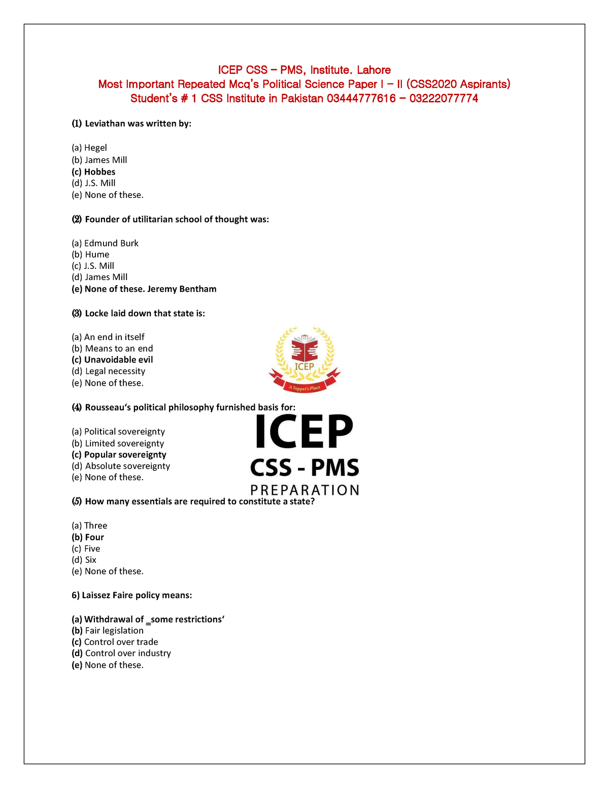 Political Science Solved MCQS Drill - Most Important Repeated Mcq’s ...