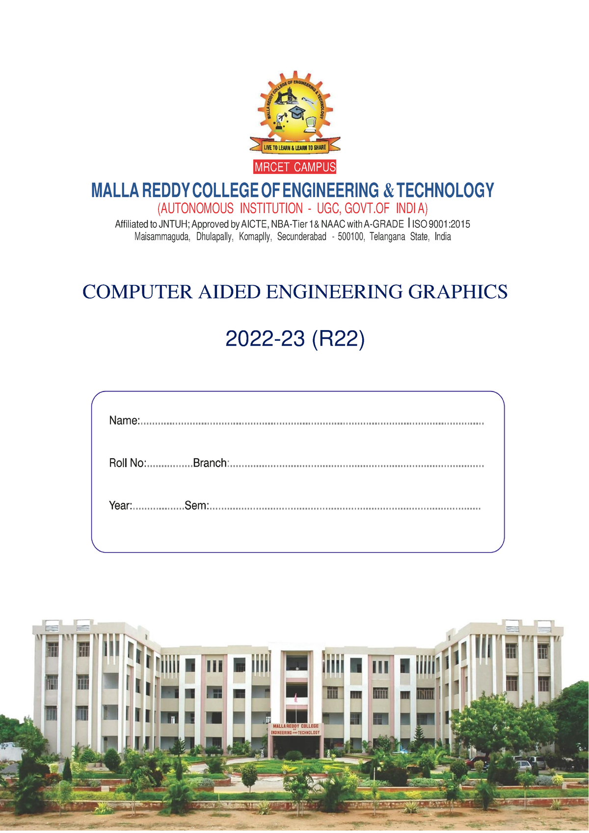 R22 - Computer Aided Engineering Graphics LAB - MRCET CAMPUS MALLA ...