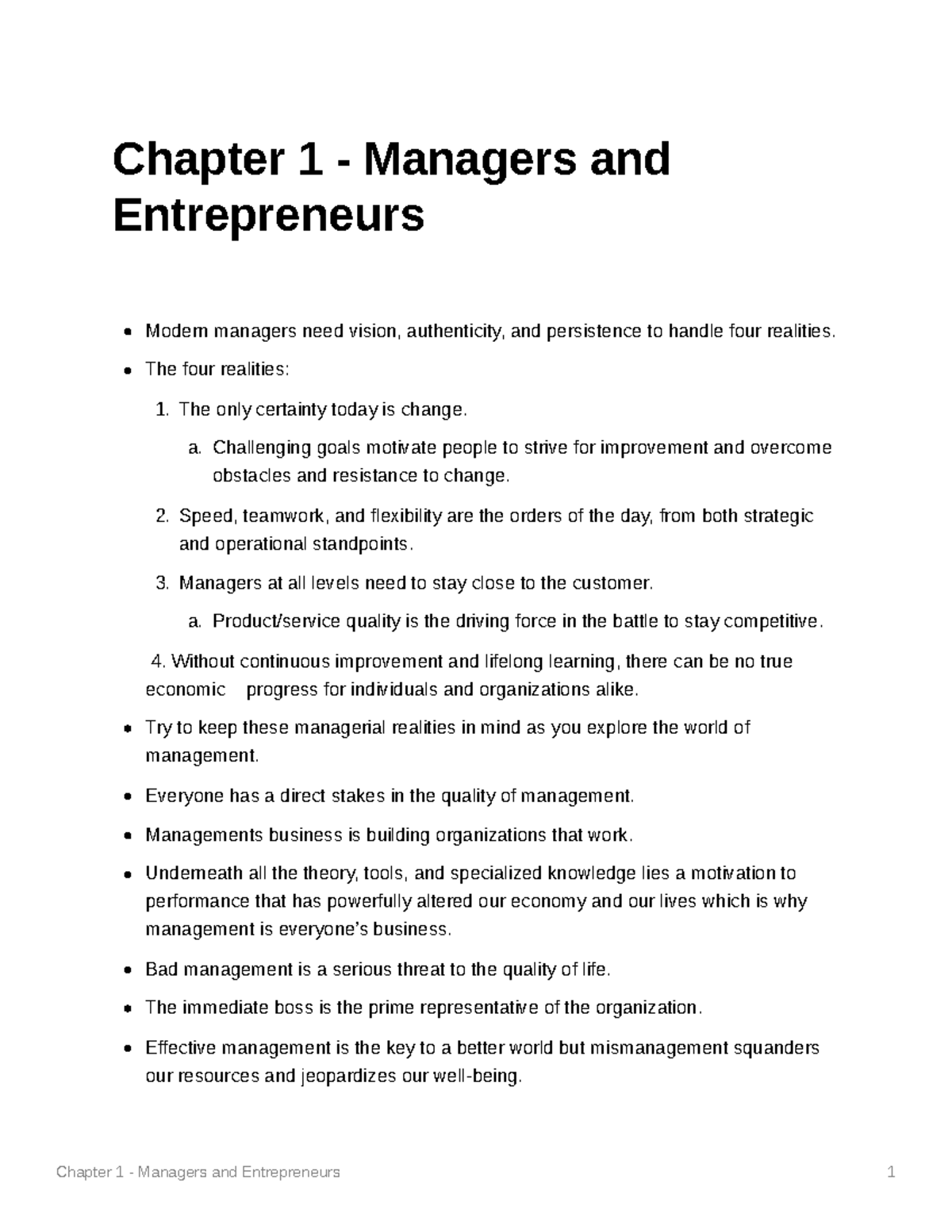 Chapter 1 - Managers and Entrepreneurs - Chapter 1 - Managers and ...
