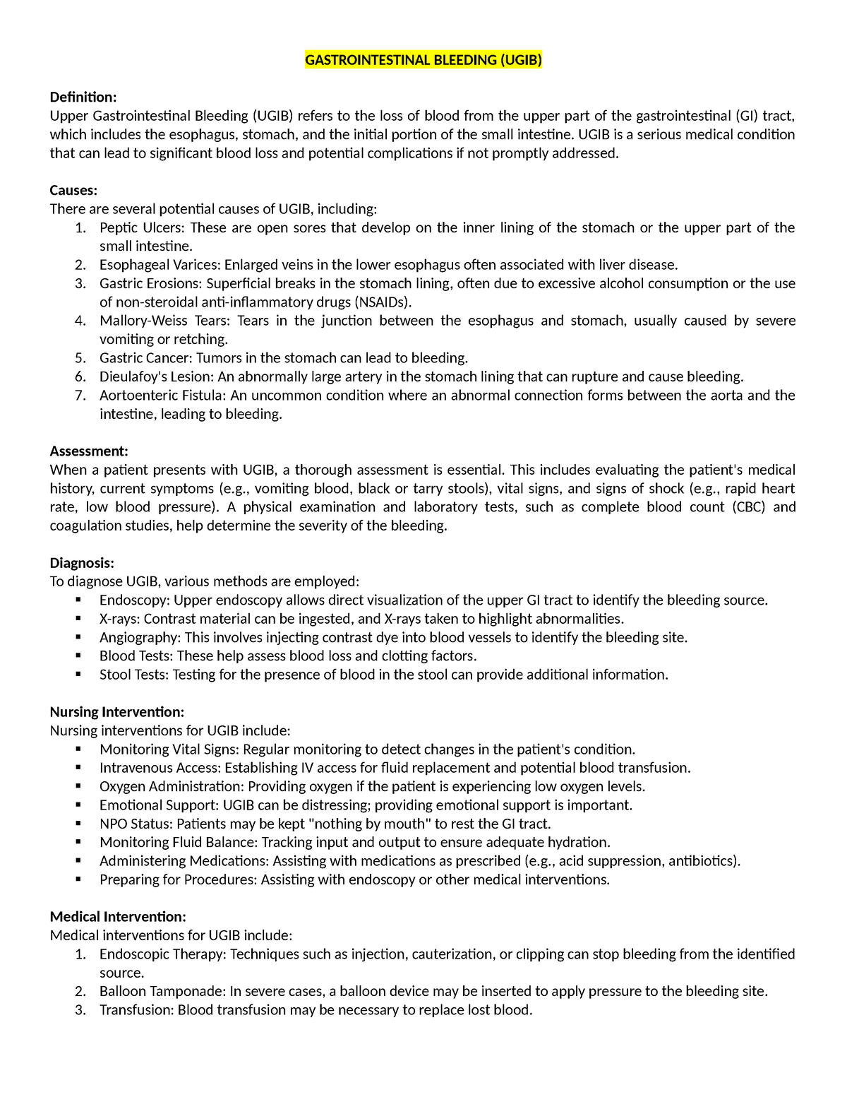 Supplementary Study Material FOR MS P2W2 - GASTROINTESTINAL BLEEDING ...