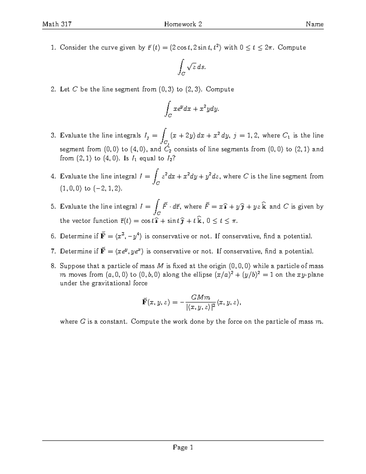 Hw2 - MATH-317_HW_2 - Math 317 Homework 2 Name Consider The Curve Given ...