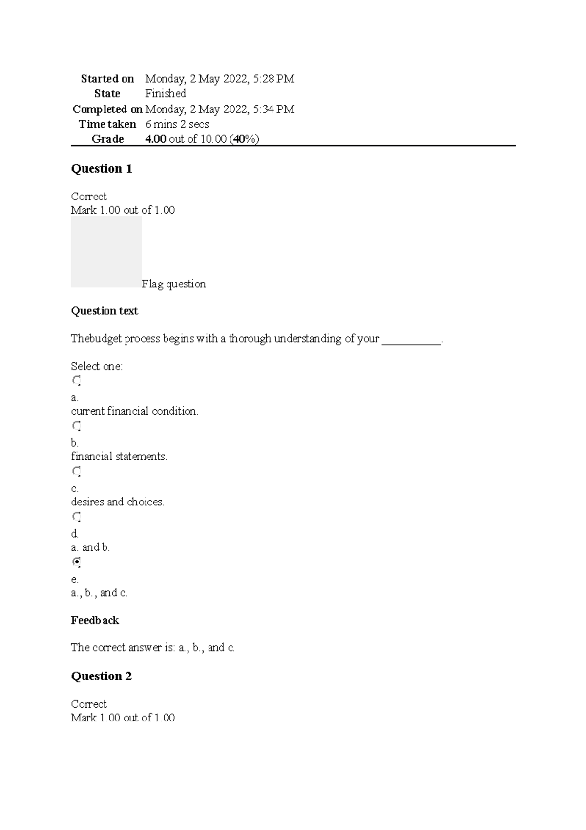 Bus2204 Self Quiz Unit 4 - Started On Monday, 2 May 2022, 5:28 PM State ...