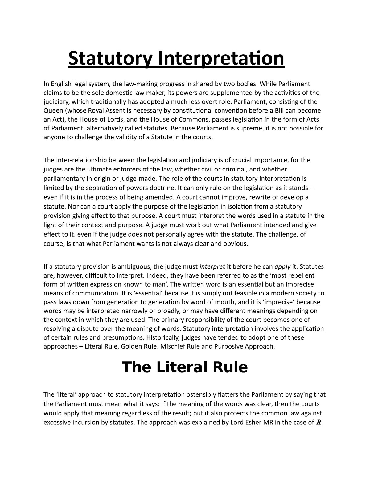 essay on statutory interpretation in uk