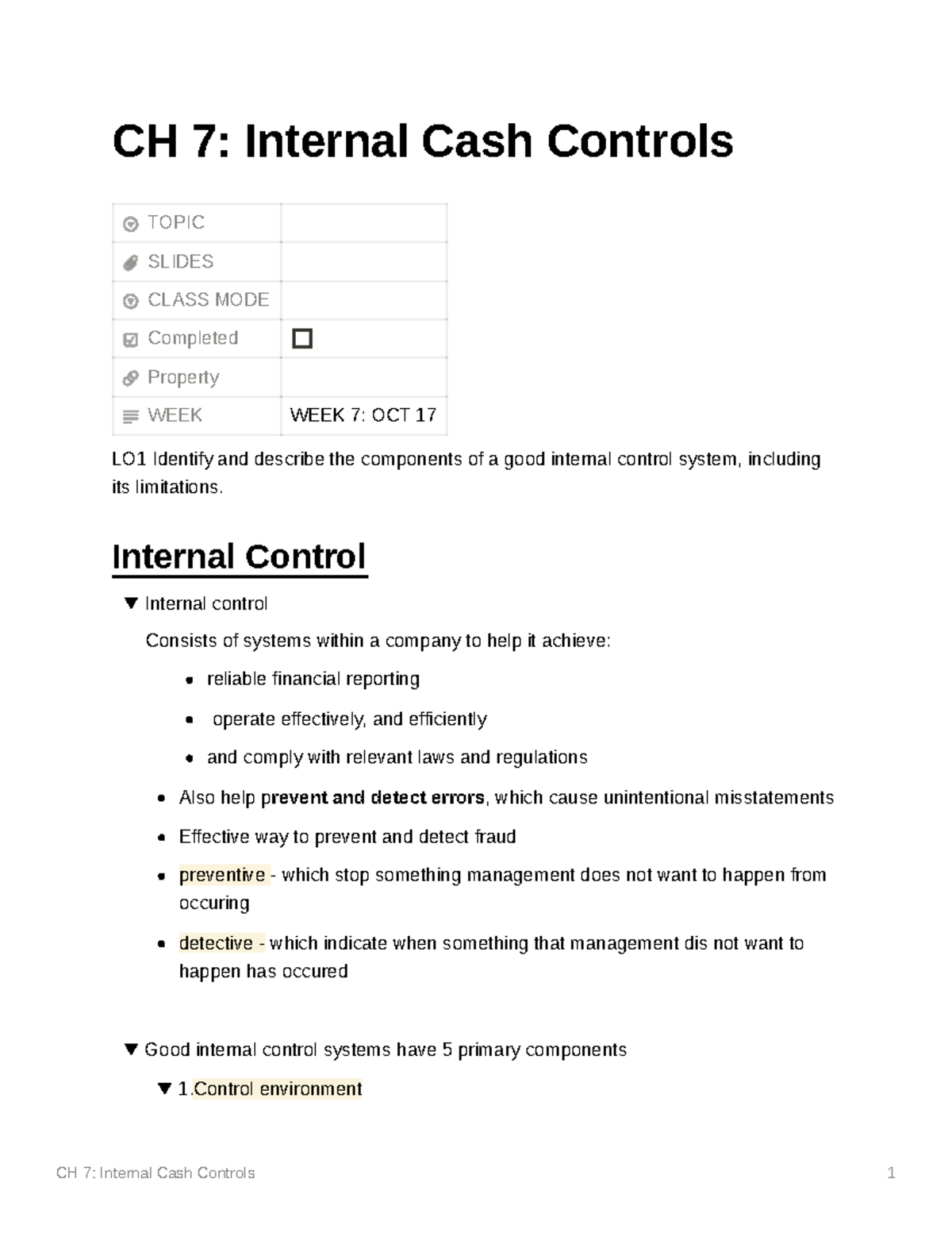 CH 7 Internal Cash Controls CH 7 Internal Cash Controls TOPIC SLIDES