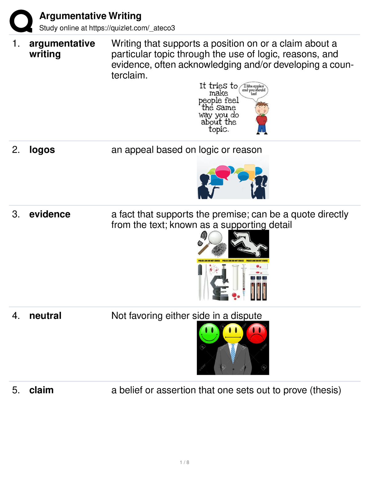 argumentative essay outline quizlet