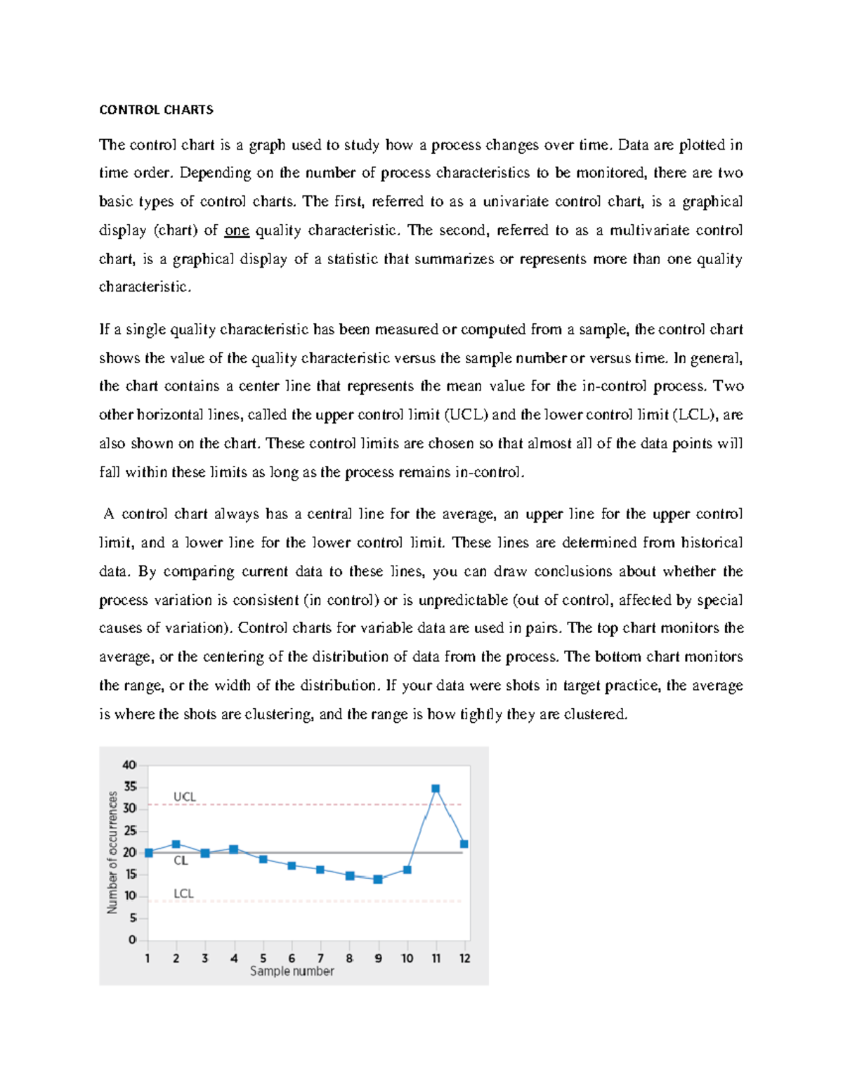 Control Charts CONTROL CHARTS The control chart is a graph used to