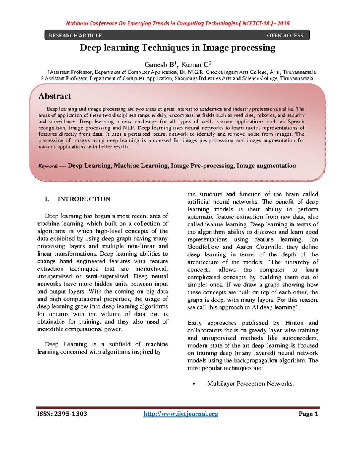 Deep learning in image processing - Deep learning Techniques in Image ...