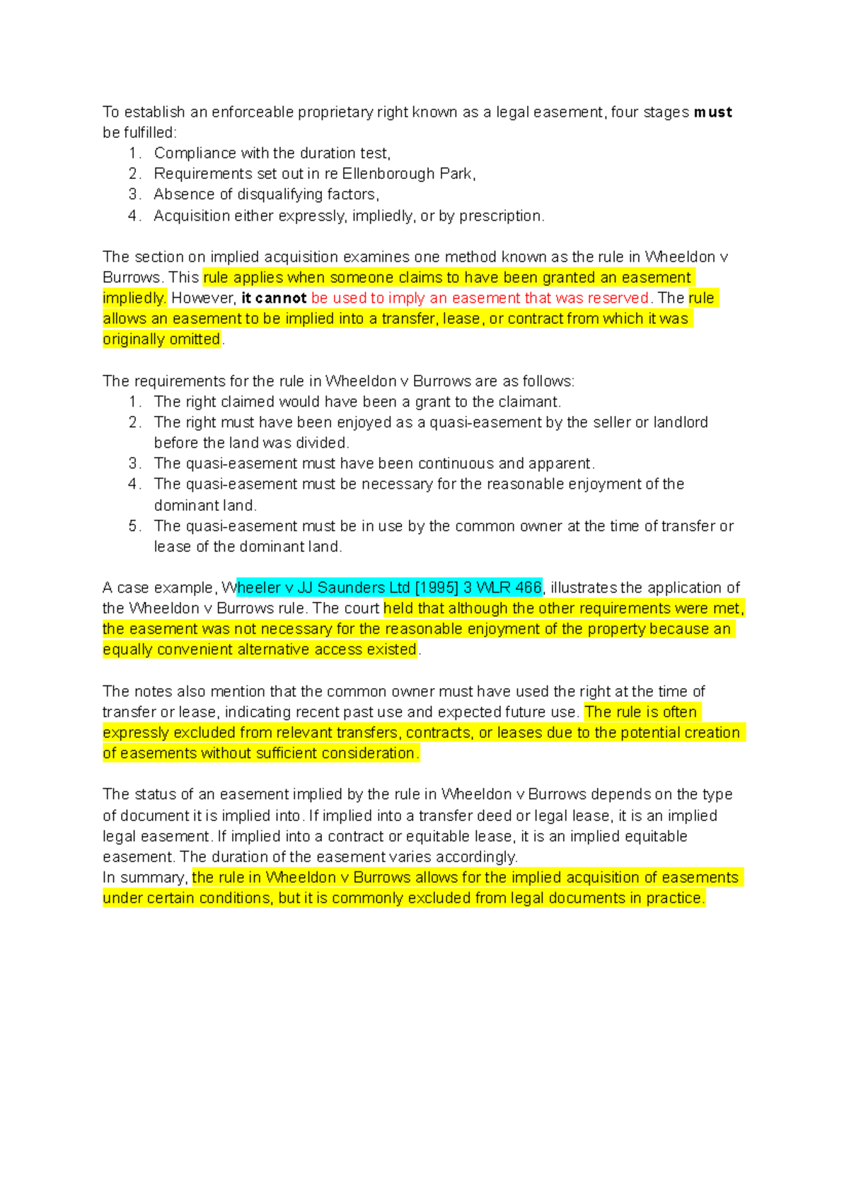Condensed Wheeldon v Burrows notes To establish an enforceable