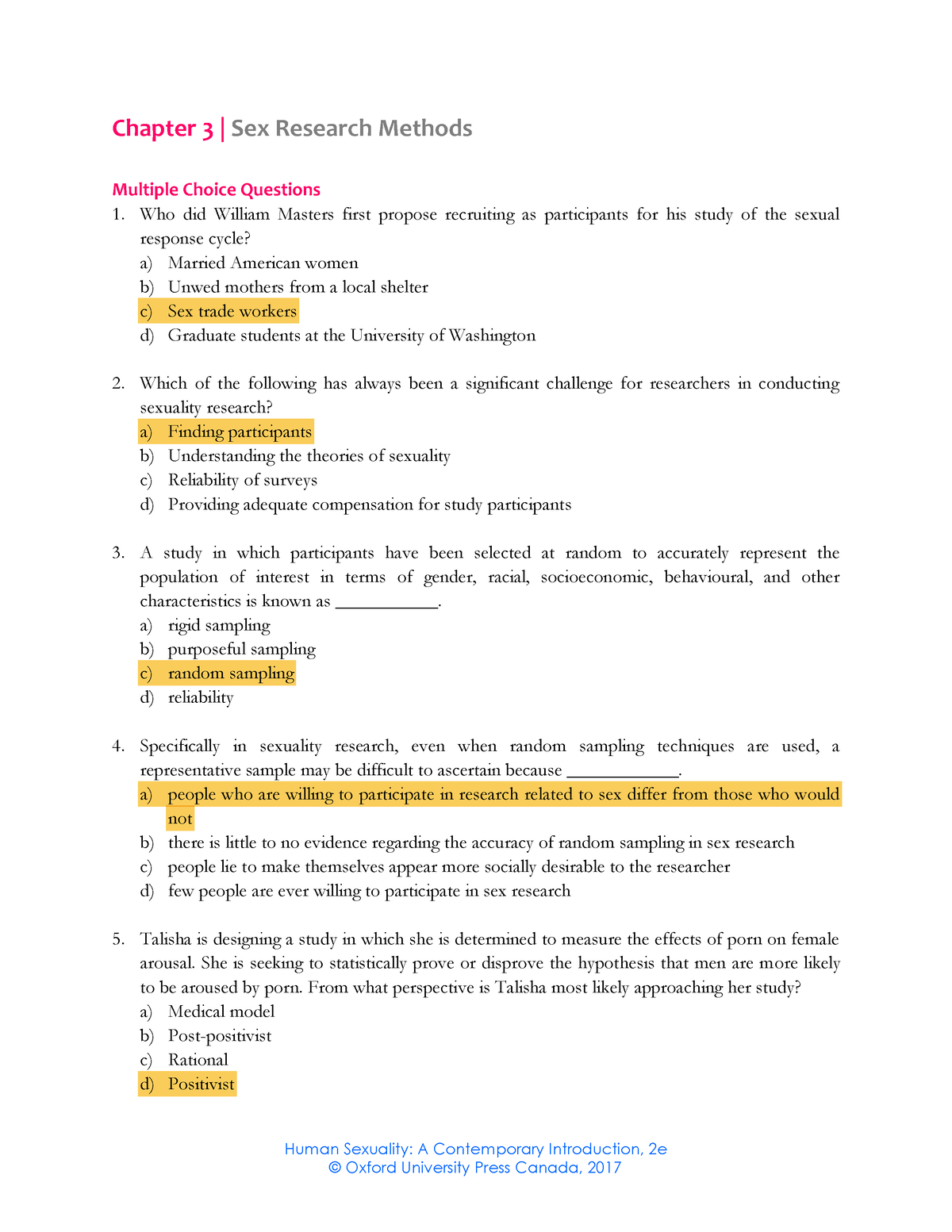 TB Chapter Practice Questions Human Sexuality A Contemporary