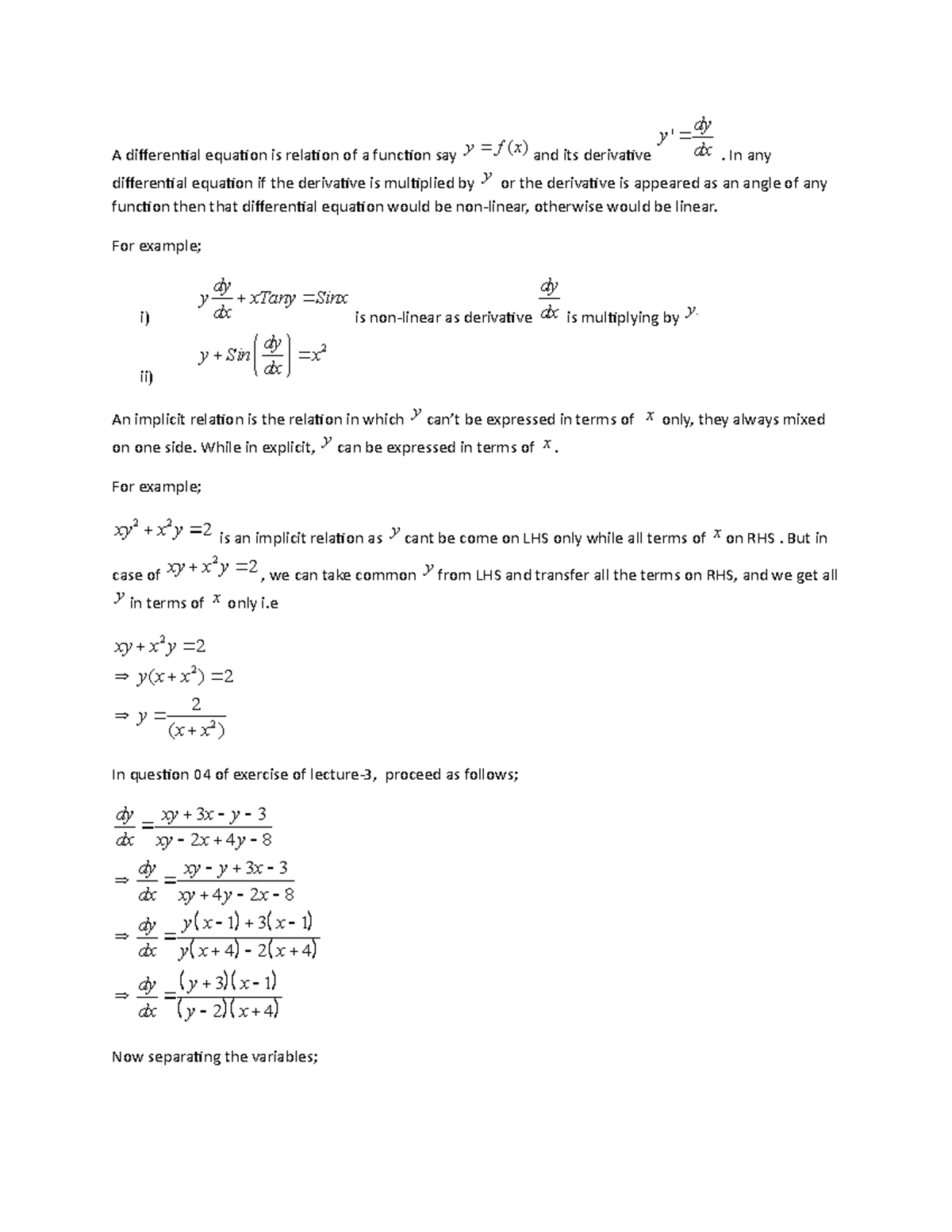 Implicit and Explicit(Linear -non-linear) - A differential equation is ...