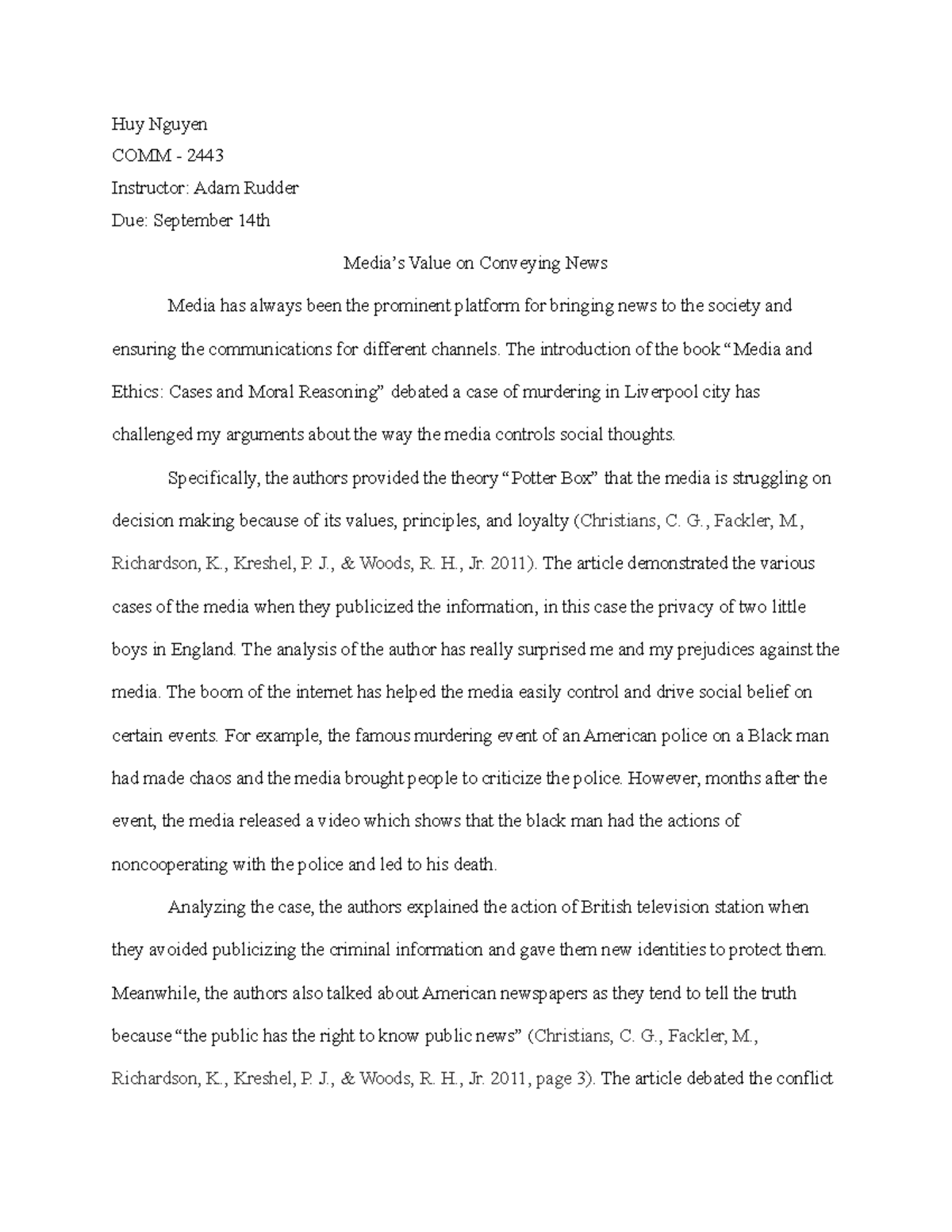 Week 1 assignment - paper report - Huy Nguyen COMM - 2443 Instructor ...