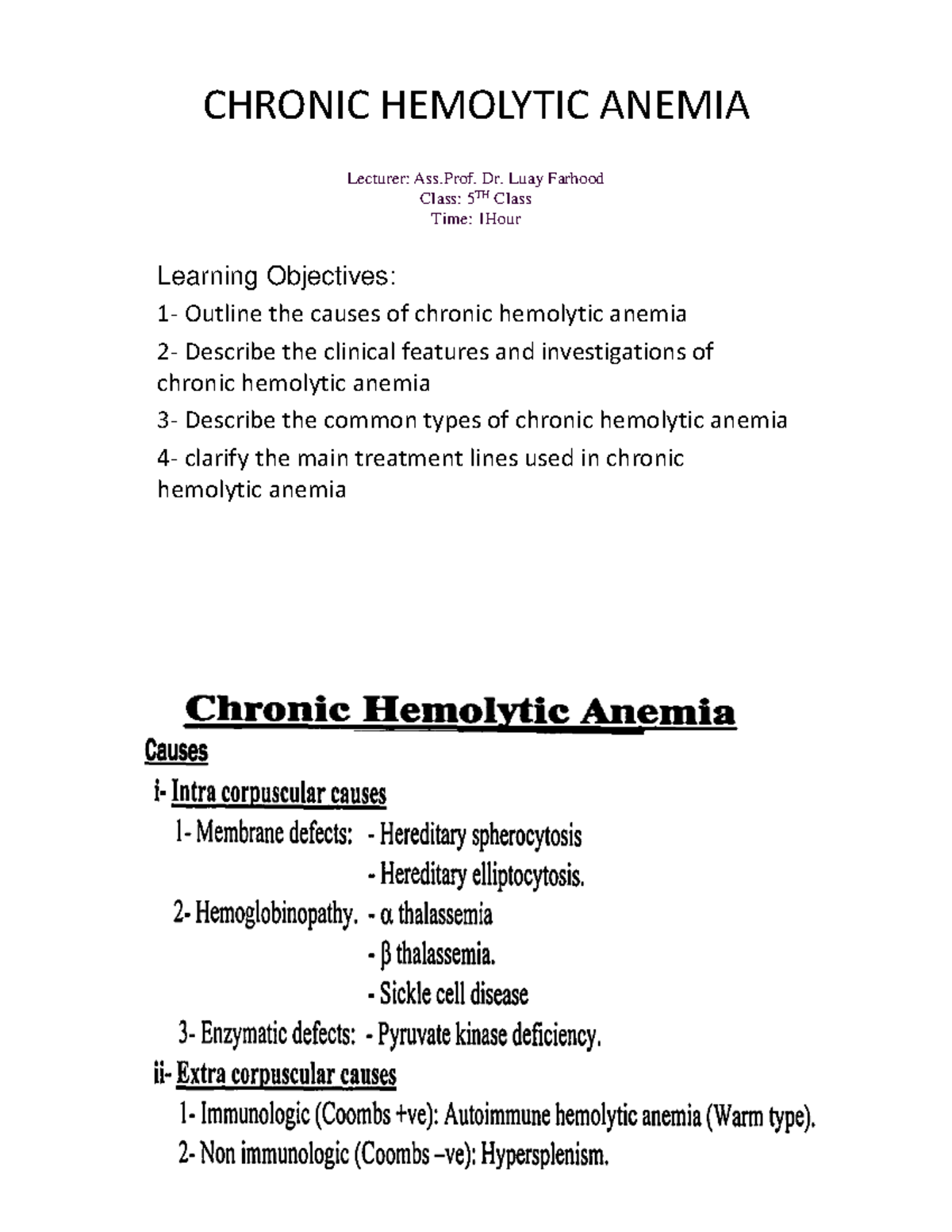 Chronic Hemolytic Anemia - médecine - CHRONIC HEMOLYTIC ANEMIA Lecturer ...