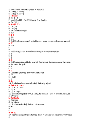 Matematyka VC - Zadania - WSB - Studocu