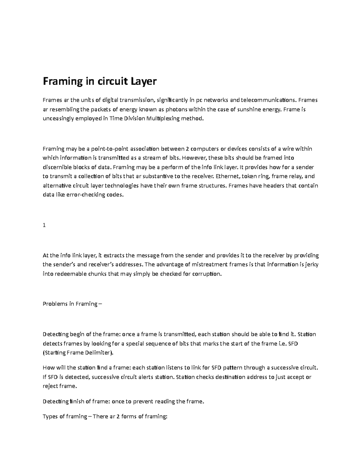 Framing in circuit Layer - Framing in circuit Layer Frames ar the units ...