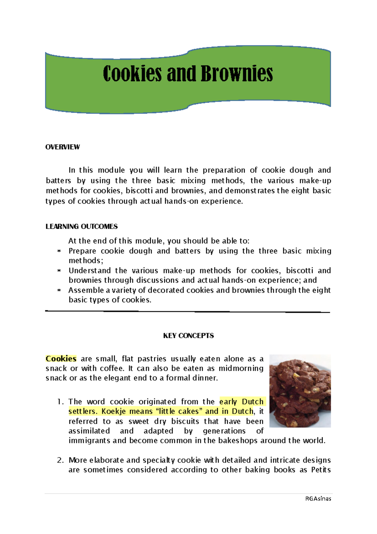 9. Cookies and Brownies 020645 - OVERVIEW In this module you will learn ...