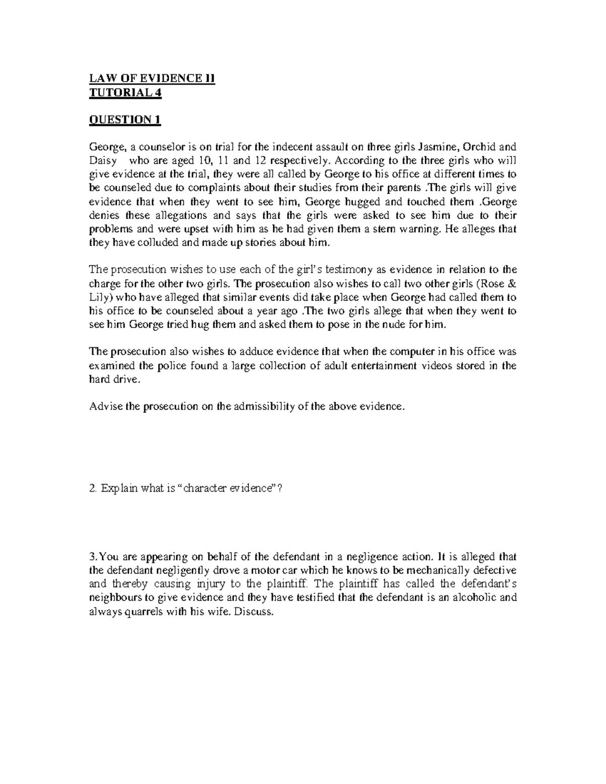 Tuts 4 Qs for law of evidence II. - LAW OF EVIDENCE II TUTORIAL 4 ...