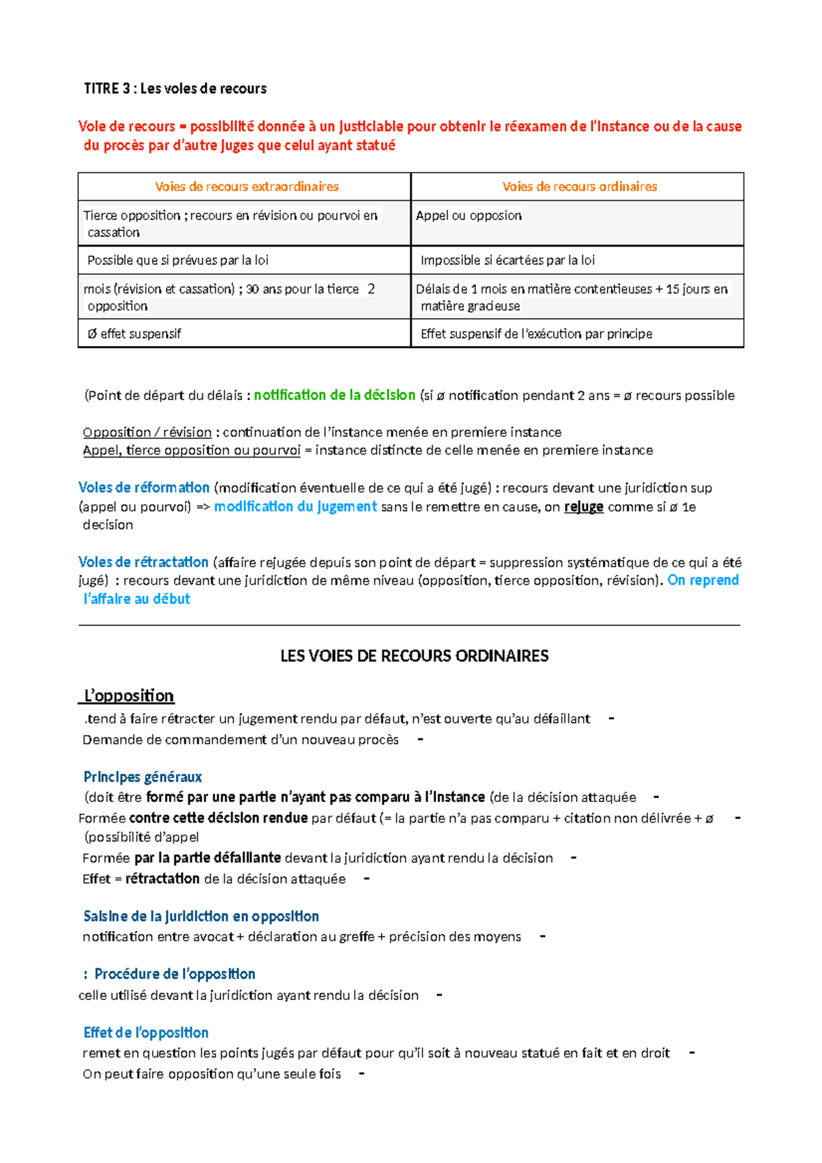 7. les voies de recours ordinaires - TITRE 3 : Les voies de recours ...