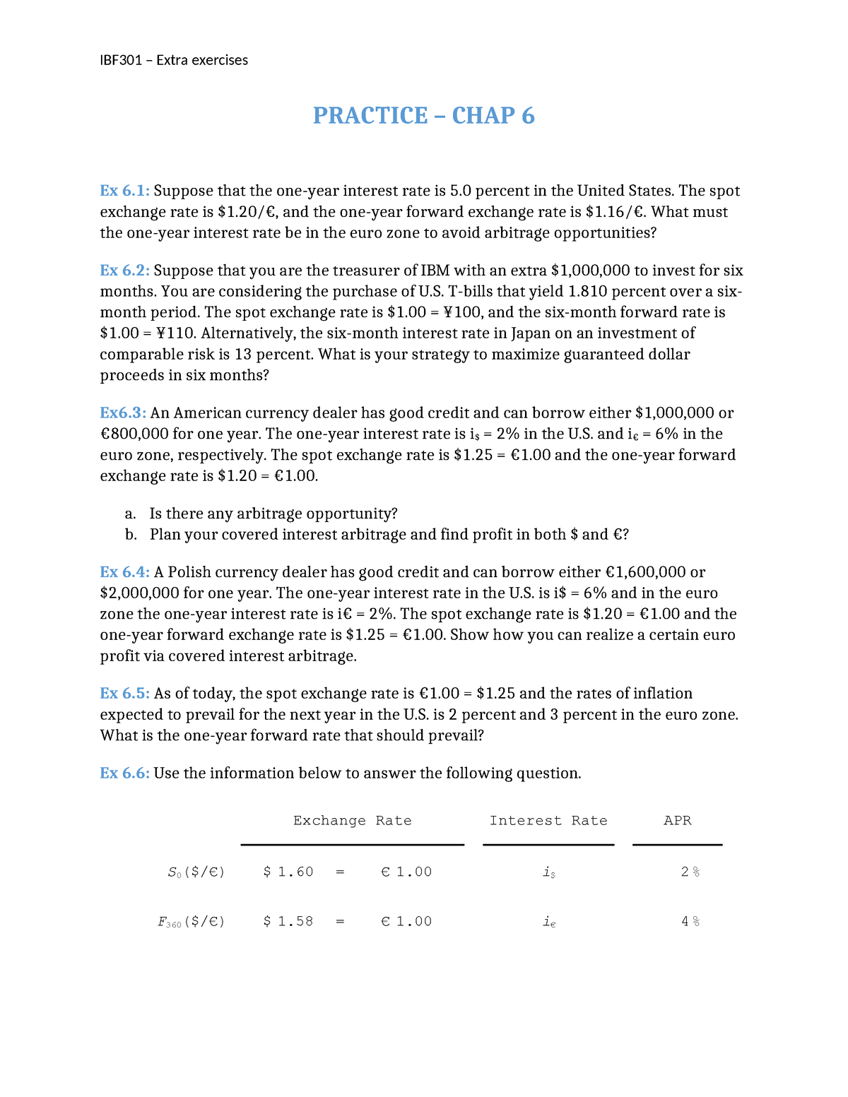 IBF301 Chapter 06 Selected Exercises - IBF301 – Extra Exercises ...