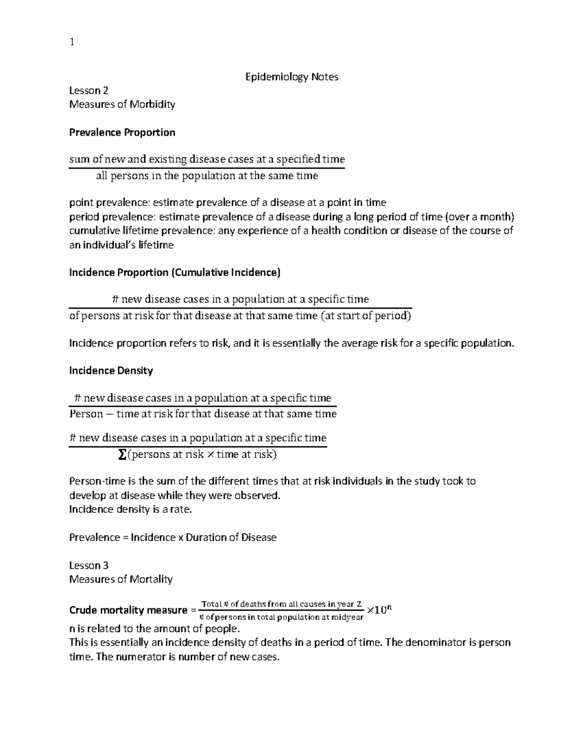 Epidemiology Midterm Study Guide - Epidemiology Notes Lesson Measures ...