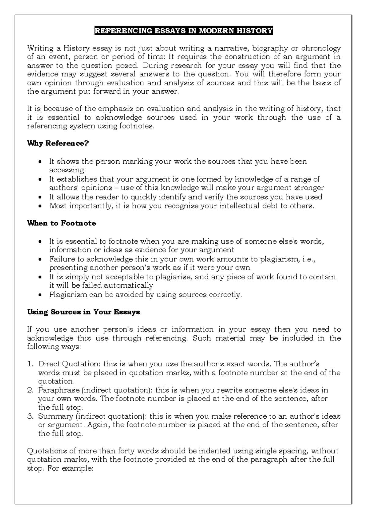 How to Write Footnotes - REFERENCING ESSAYS IN MODERN HISTORY Writing a ...