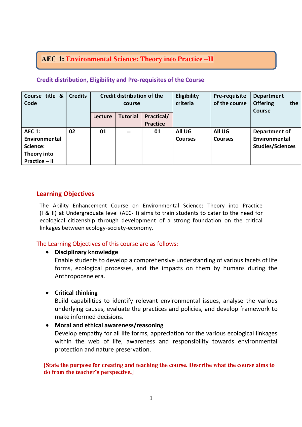 Syllabus Environmental-Science-Theory Into Practice-II-Year-2 - Credit ...