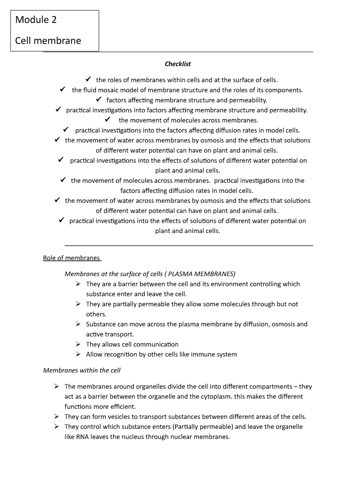 importance of membranes a level biology essay