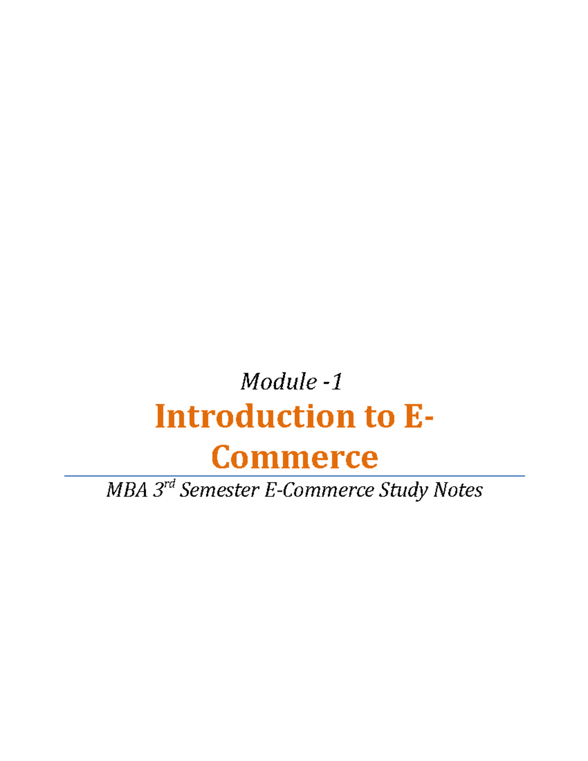 MBA Module 1 - Introduction To E-Commerce - Module - Introduction To E ...