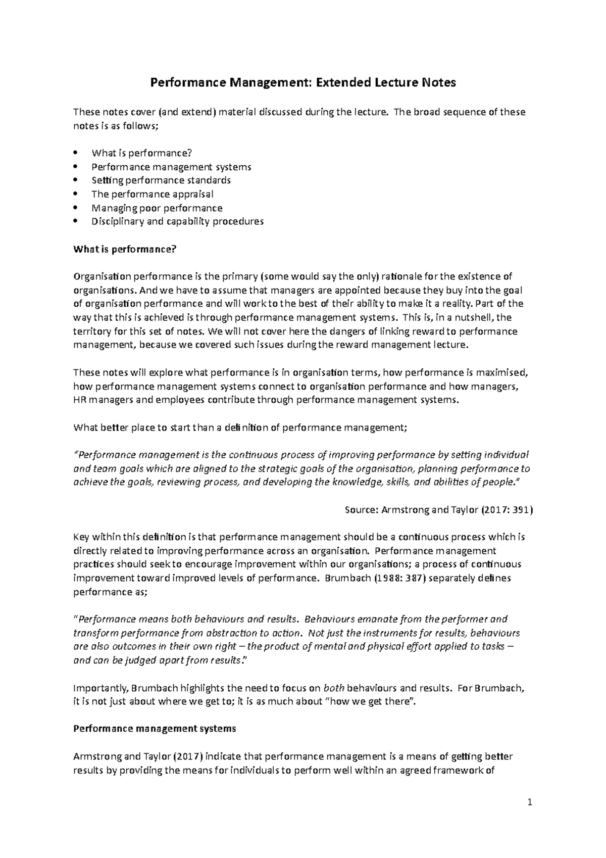 04 Performance Management - The broad sequence of these notes is as ...