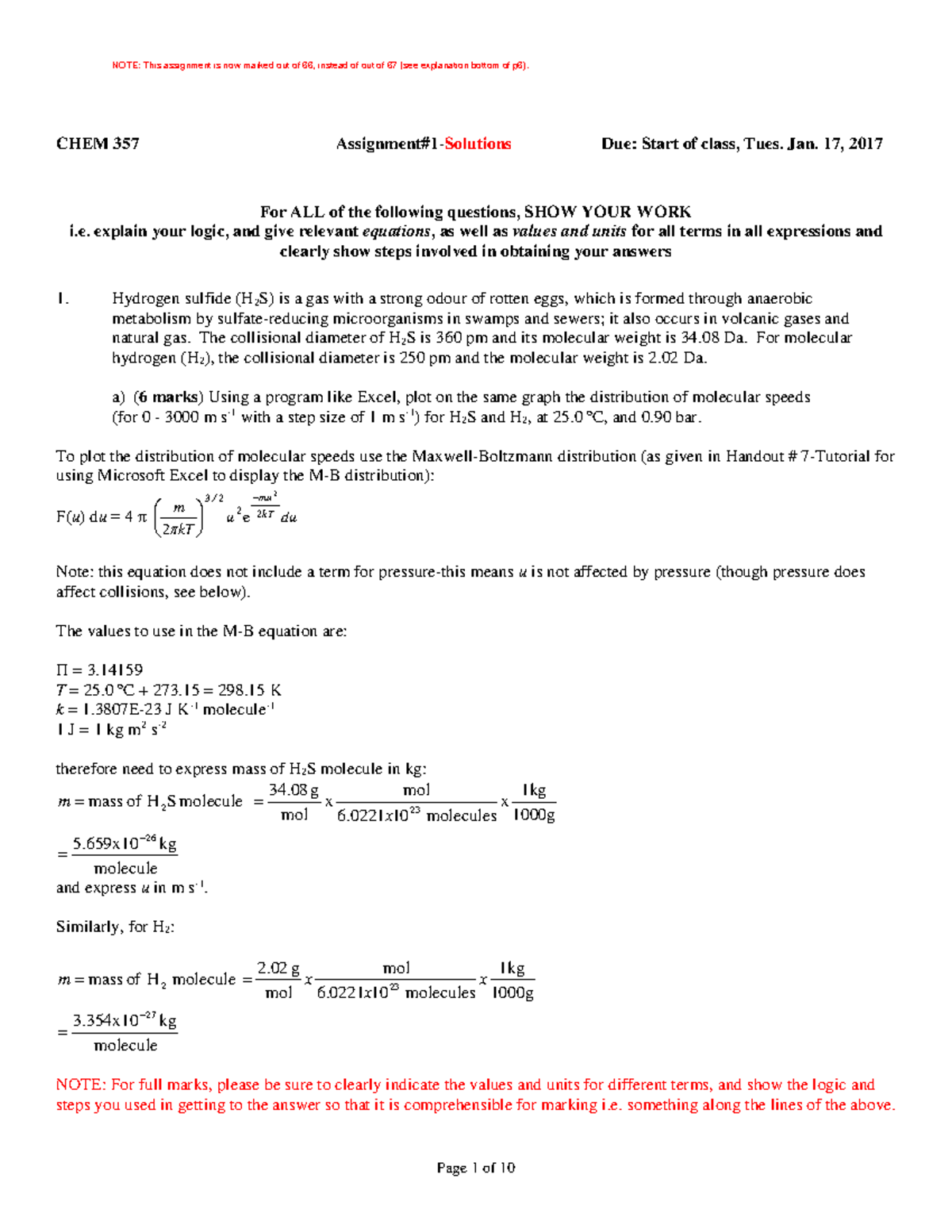 CHEM 357 Assignment 1 Solutions (2017) - CHEM 357 Assignment#1 ...