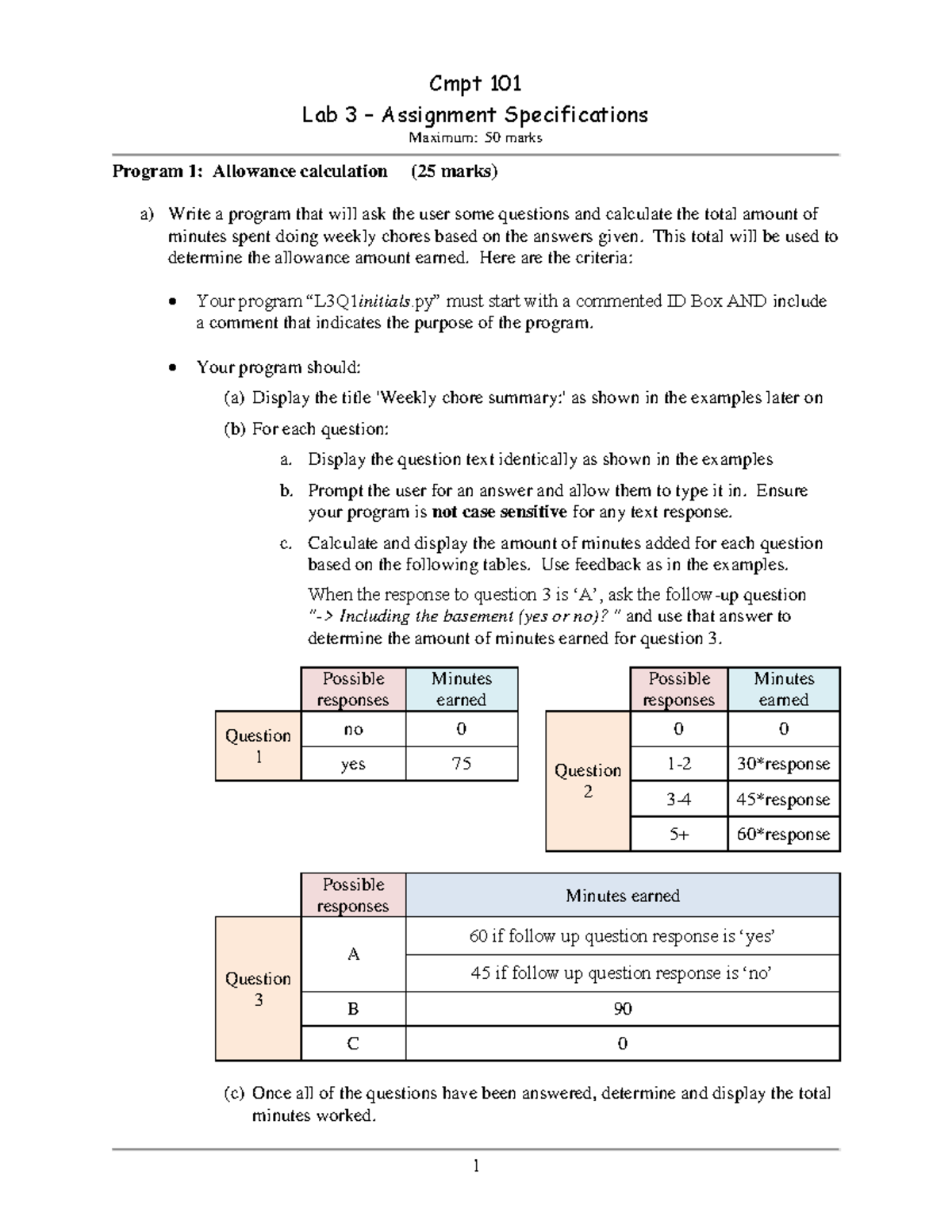Lab 3 - Assignment Specifications - Cmpt 101 Lab 3 – Assignment ...