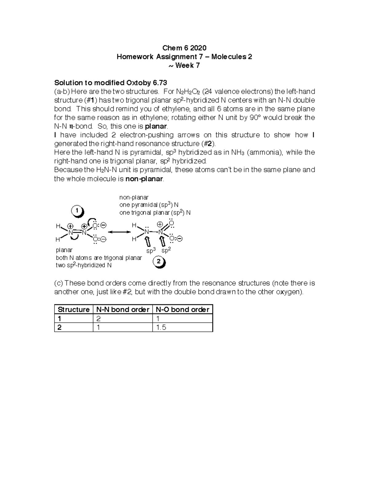 Chem 6 2020 HW 7 Solutions - Chem 6 2020 Homework Assignment 7 ...