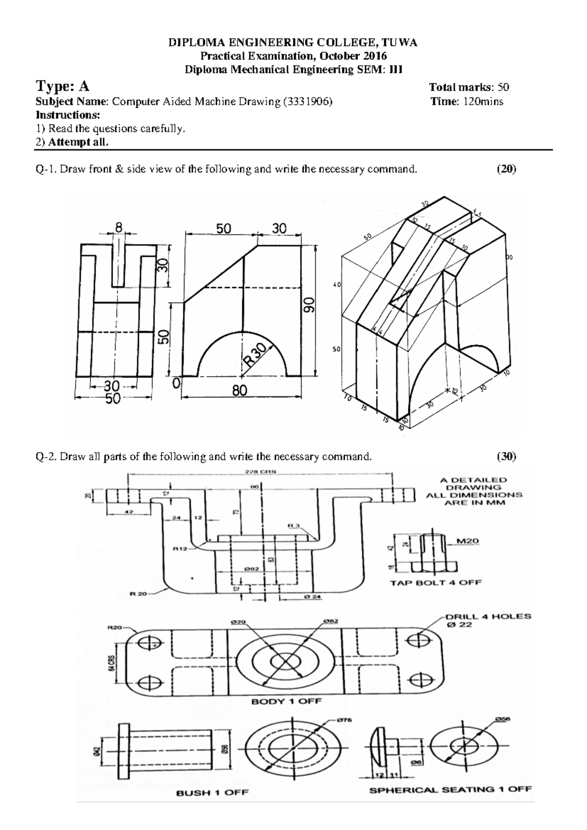CAD Practice Material - DIPLOMA ENGINEERING COLLEGE, TUWA Practical ...