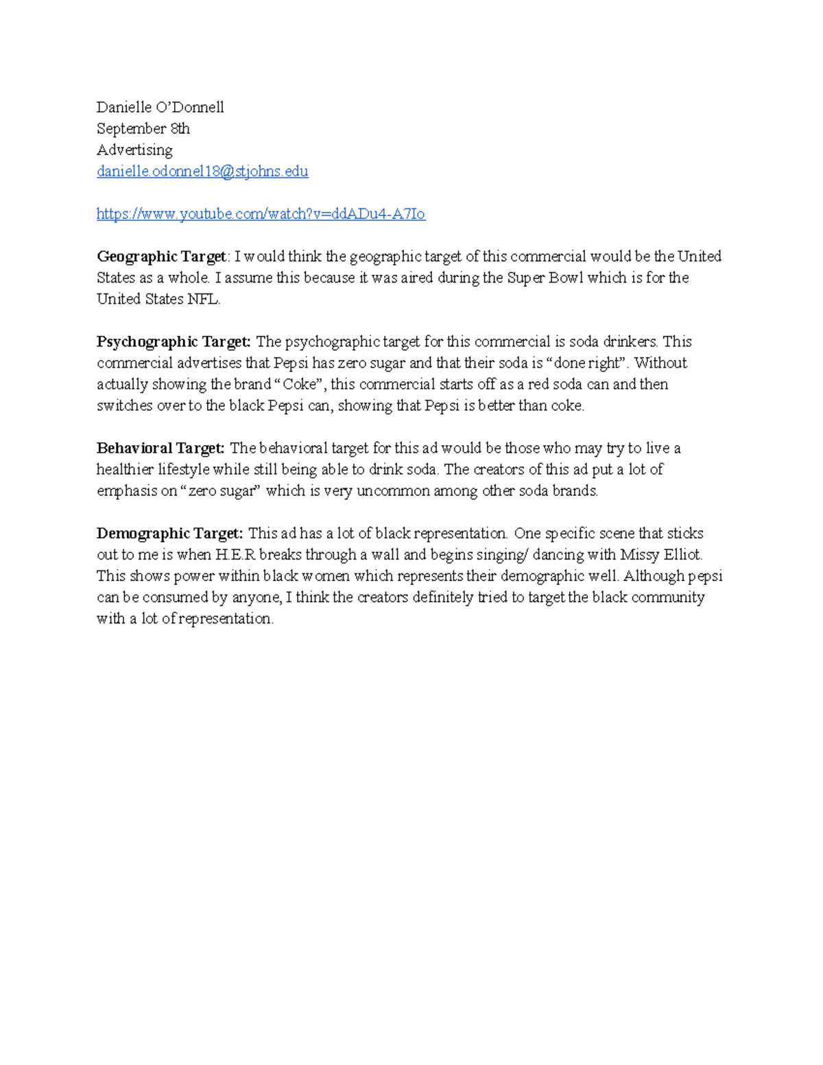 Advertising Homework - Danielle O’Donnell September 8th Advertising ...
