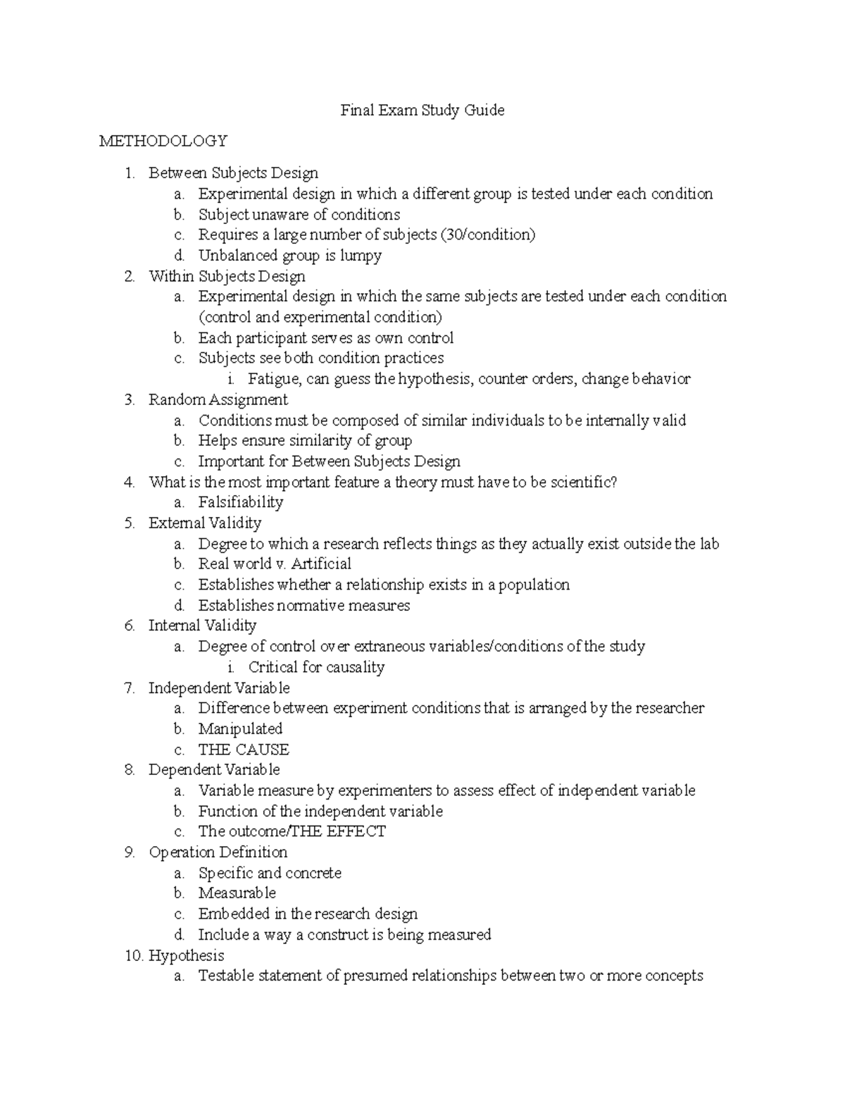 Final Exam Study Guide - Notes from all throughout the class - Final ...