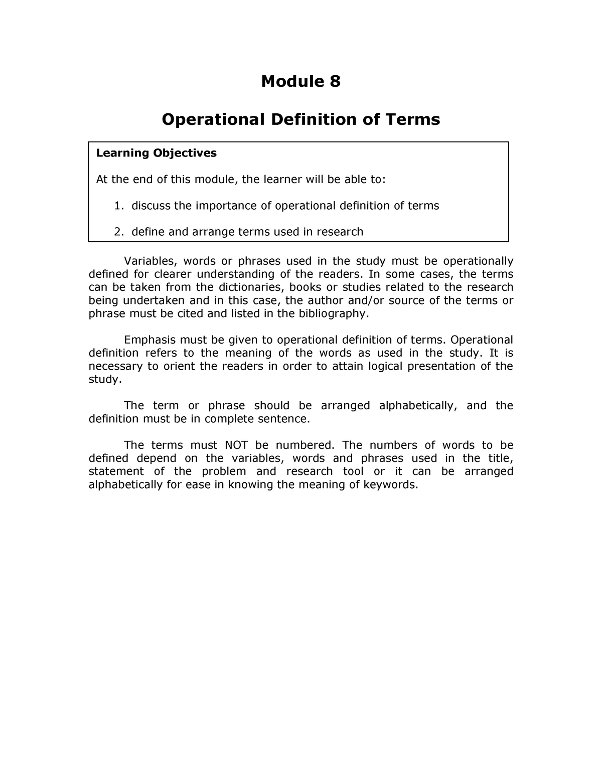 definitions of terms in research paper