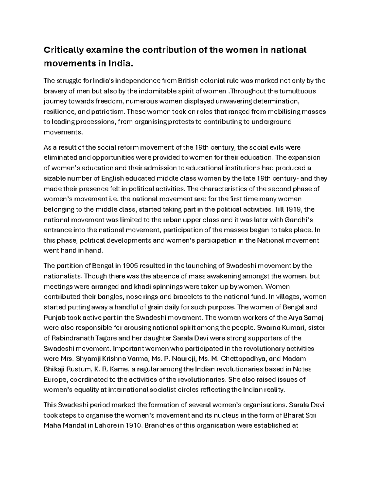 Critically examine the contribution of the women in national - Thе ...