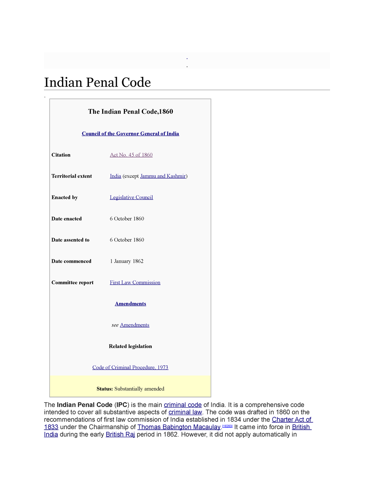 Indian Penal Code The Indian Penal Code - . . Indian Penal Code . The ...