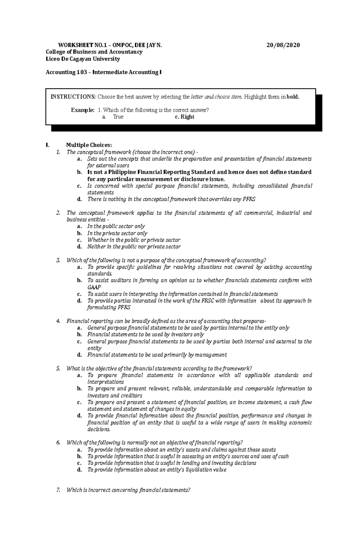 DEE JAY N. Ompoc - DATA - WORKSHEET NO – OMPOC, DEE JAY N. 20/08 ...