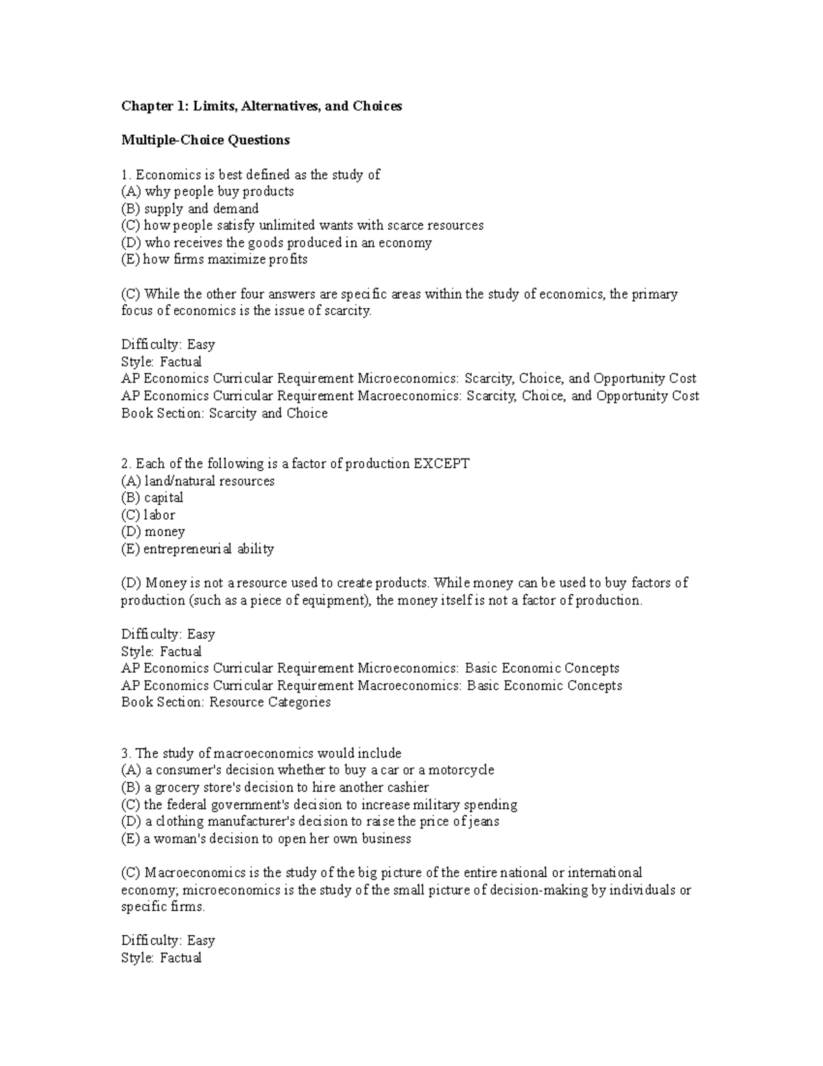 AP TB Chapter 01 - Chapter 1: Limits, Alternatives, and Choices ...