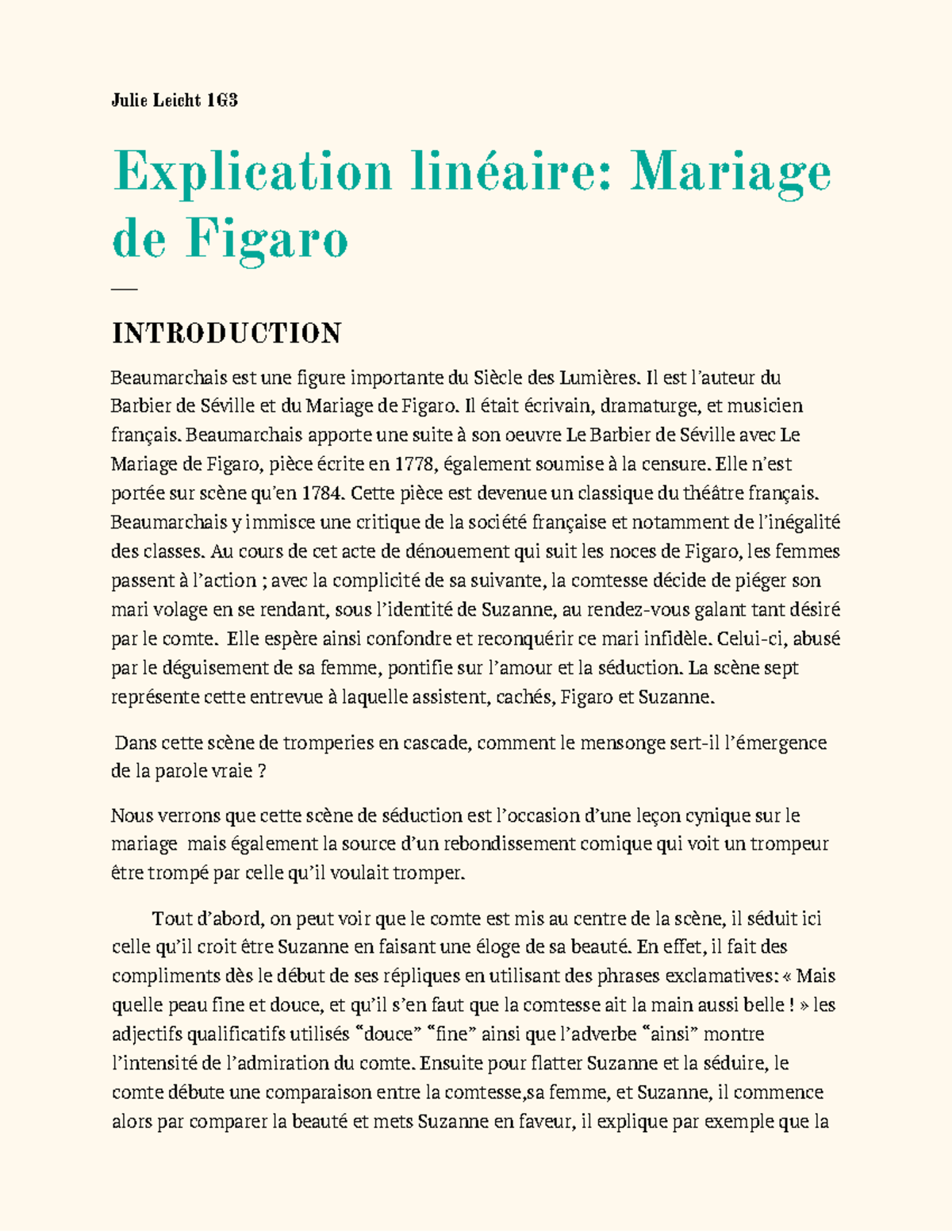 Le Mariage De Figaro Acte 3 Scène 9 Analyse Linéaire Rédaction Le Mariage de Figaro explication linéaire - FRENCH 303 - BSU -  Studocu