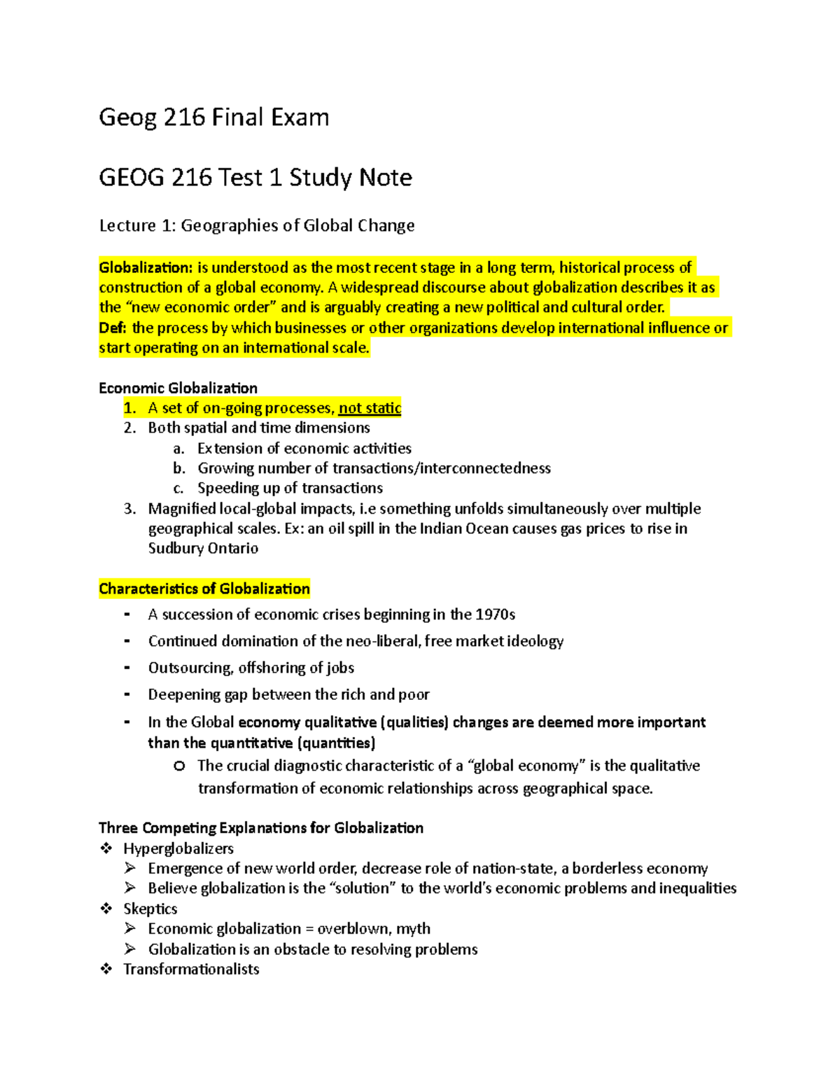 Geog 216 Notes For Final Exam - Geog 216 Final Exam GEOG 216 Test 1 ...