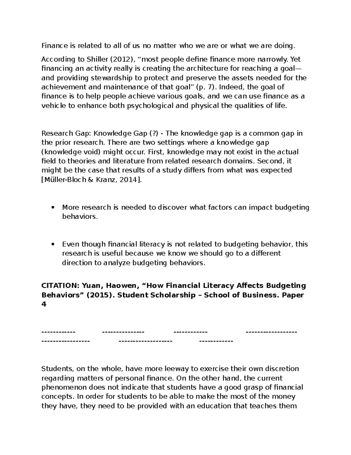 Practical-research-rrl - Finance is related to all of us no matter who ...