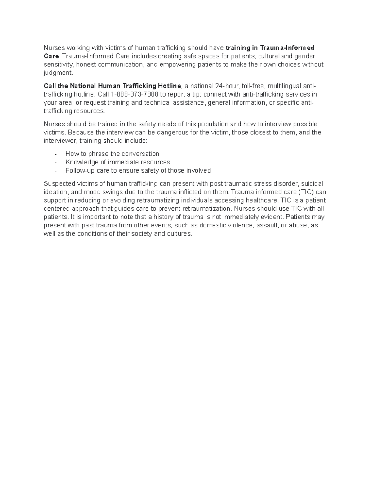 Human trafficking information for nursing students Nurses working