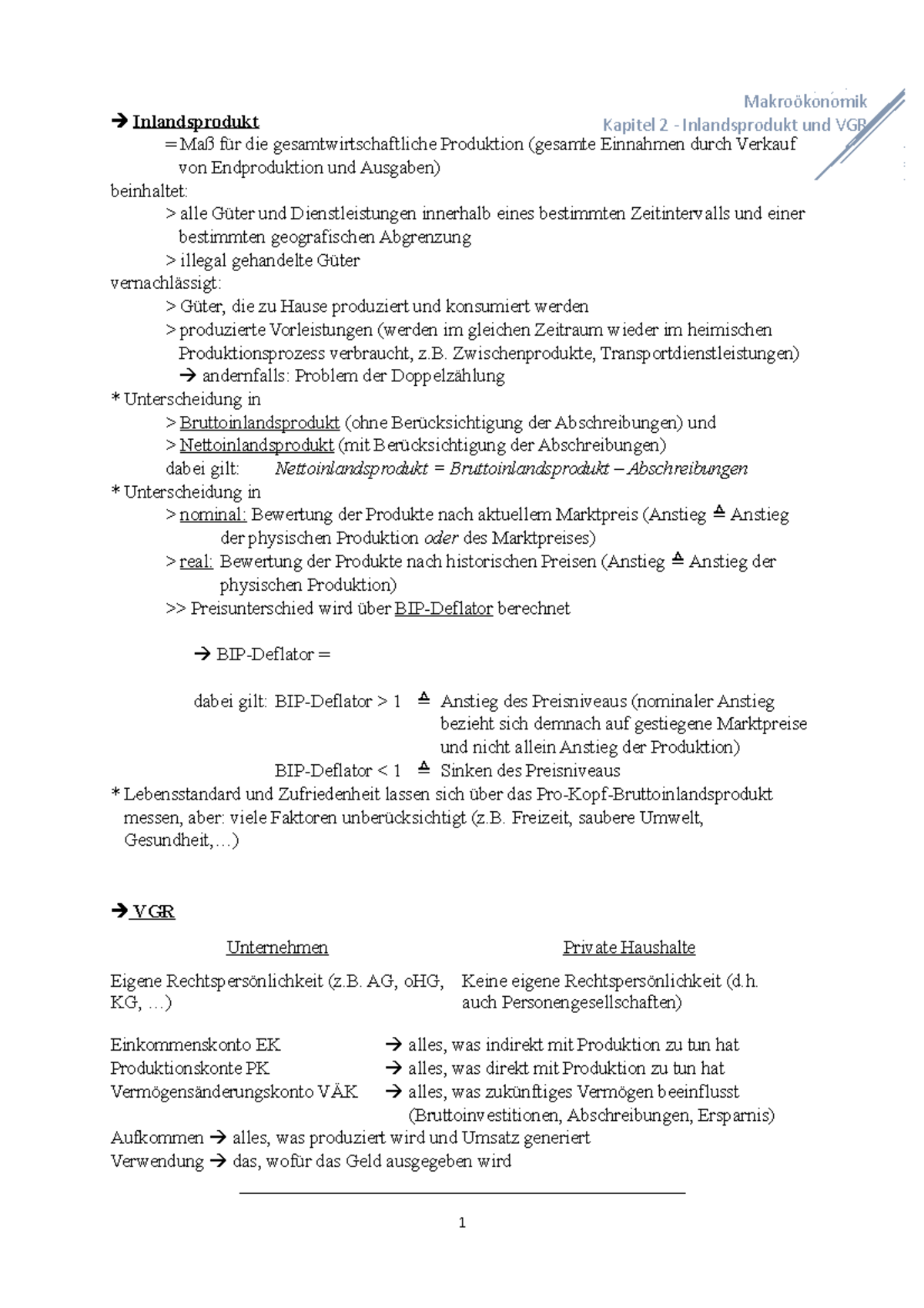 02 Inlandsprodukt und VGR - Makroökonomik Inlandsprodukt Kapitel 2 - Inlandsprodukt und VGR ...