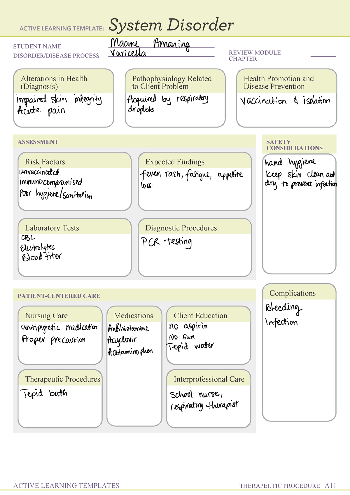 ALTS FOR PEDS Practice B - STUDENT NAME DISORDER/DISEASE PROCESS REVIEW ...