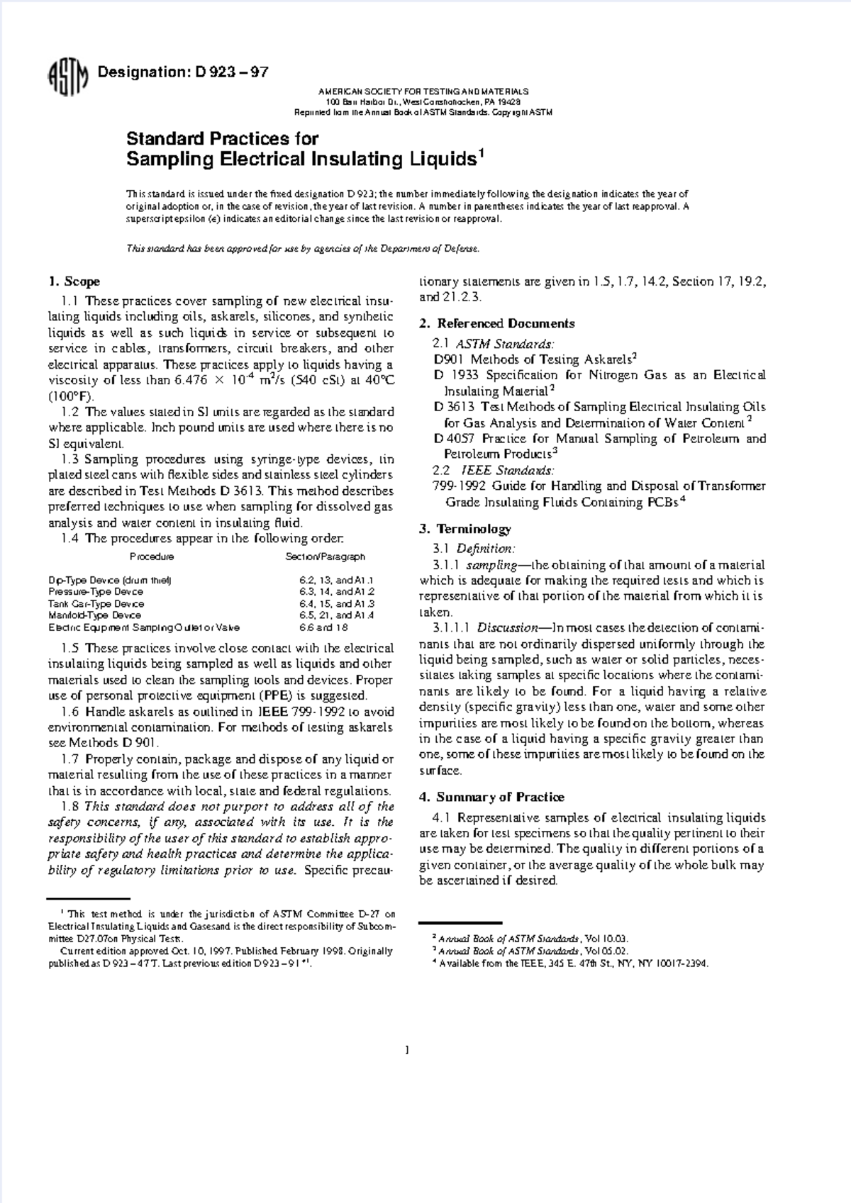 Norma ASTM-D-923-97pdf - Designation: D 923 – 97 Standard Practices for ...