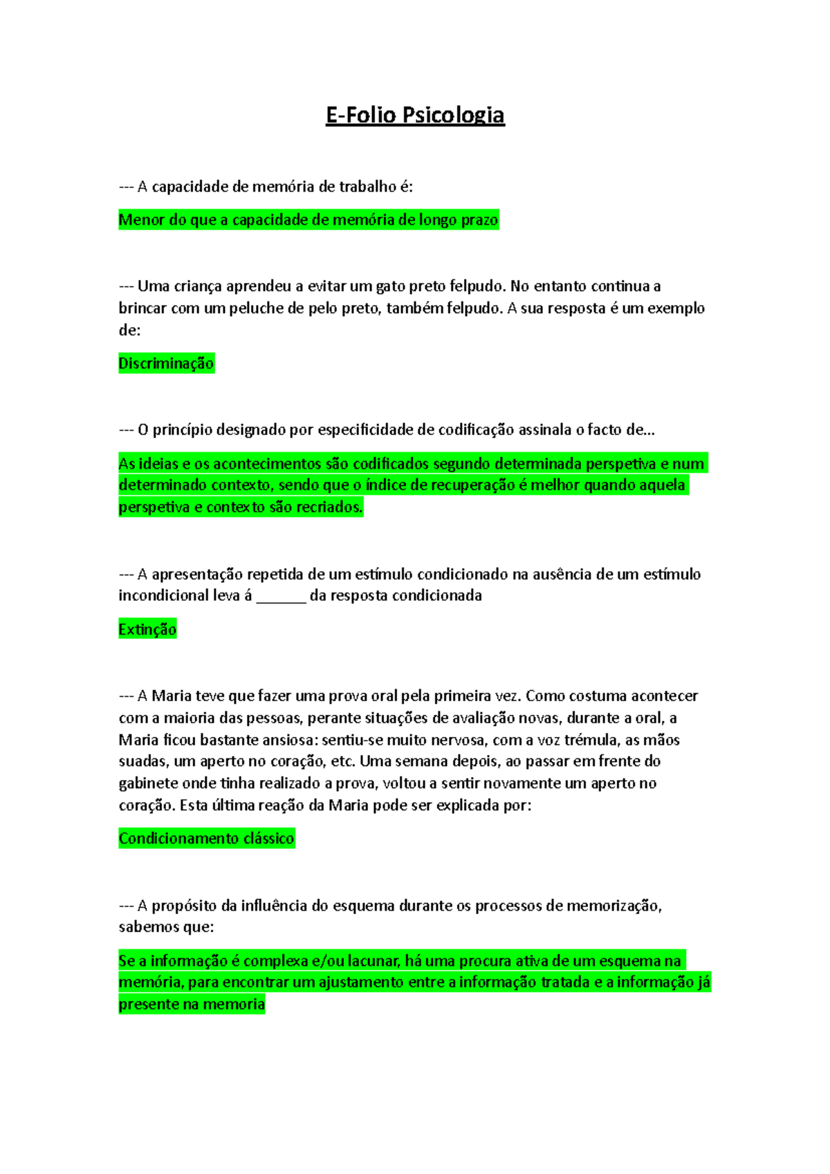 Psicologia Respostas Efolio B - E-Folio Psicologia - A Capacidade De ...