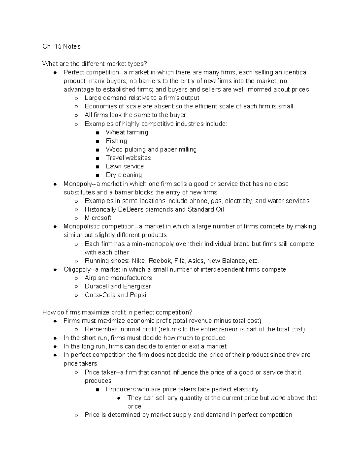 Different Market Types - Ch. 15 Notes What are the different market ...