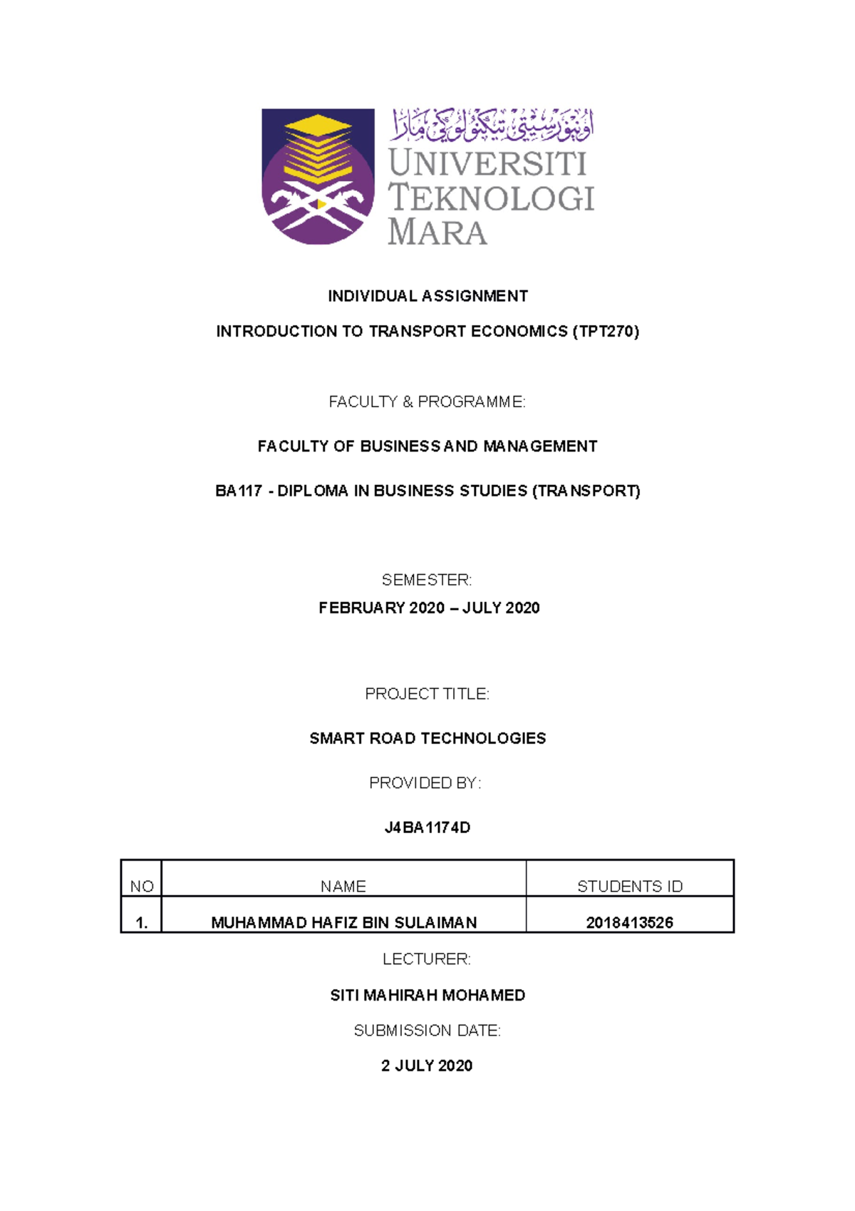 Individual Assignment 1 - INDIVIDUAL ASSIGNMENT INTRODUCTION TO ...